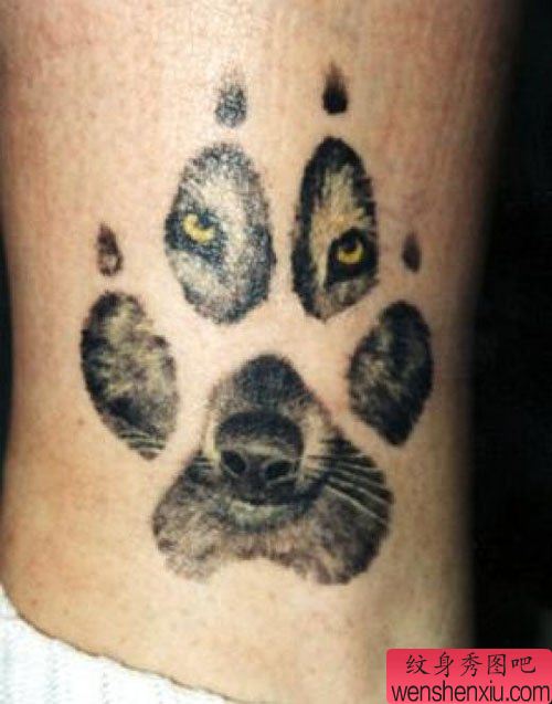 经典超酷的狼爪与狼头纹身图案