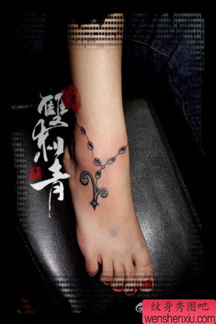 女生脚腕流行精美的星座脚链纹身图案