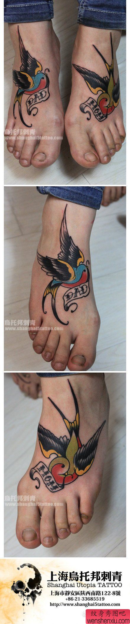 女生脚背唯美流行的小燕子纹身图案