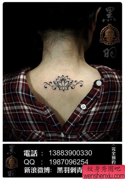 女生颈部流行流行的图腾莲花纹身图案