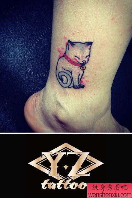 腿部流行流行的猫咪纹身图案