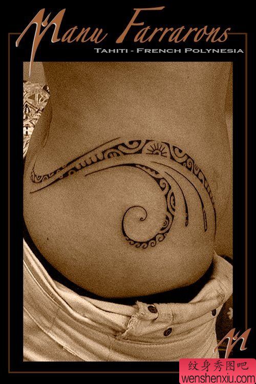 腰部到臀部经典流行的图腾纹身图案