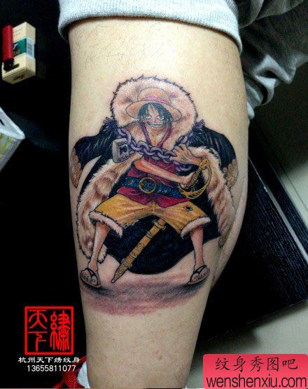 腿部流行超酷的海贼王路飞纹身图案