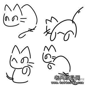 一组简单可爱的线条猫咪纹身手稿