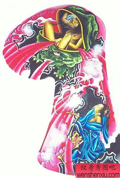 日式老传统之经典帅气的半胛女鬼纹身手稿图案