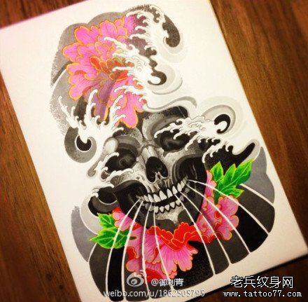 一幅经典帅气的传统骷髅纹身手稿