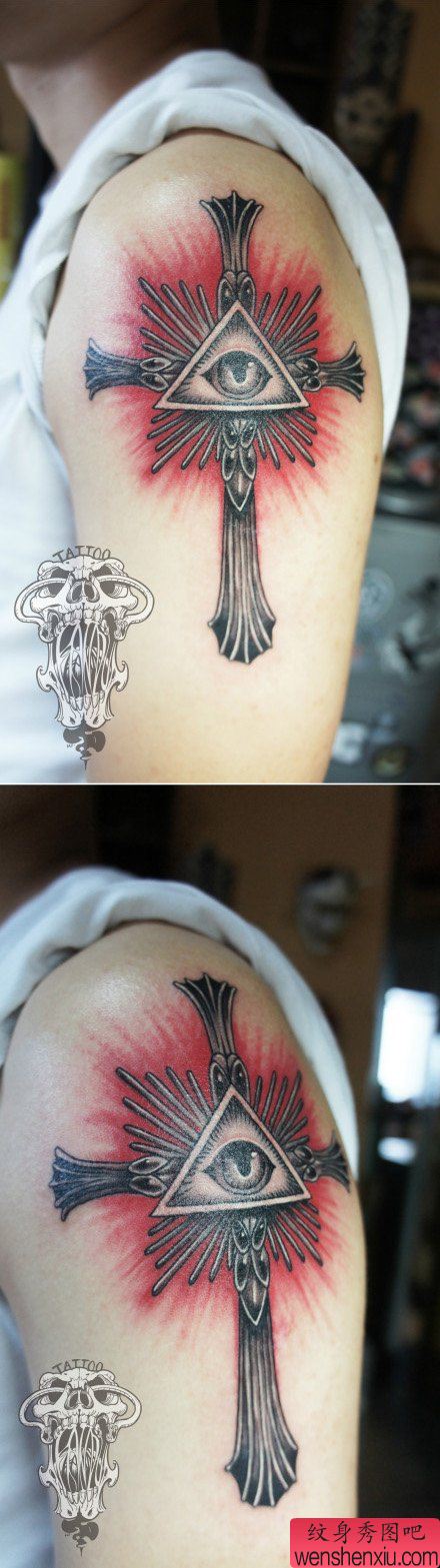 手臂经典流行的十字架纹身图案