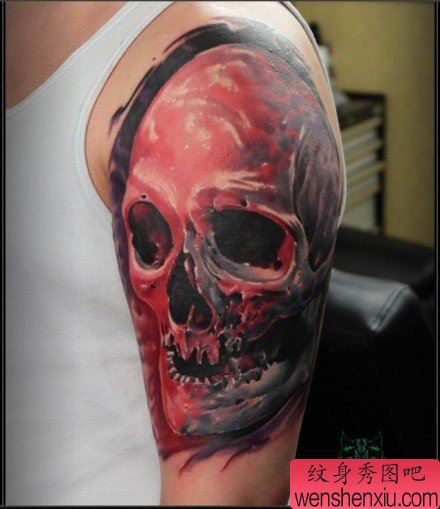 手臂超漂亮的欧美彩色骷髅纹身图案