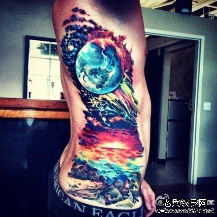 男性侧要经典超帅的彩色星空纹身图案