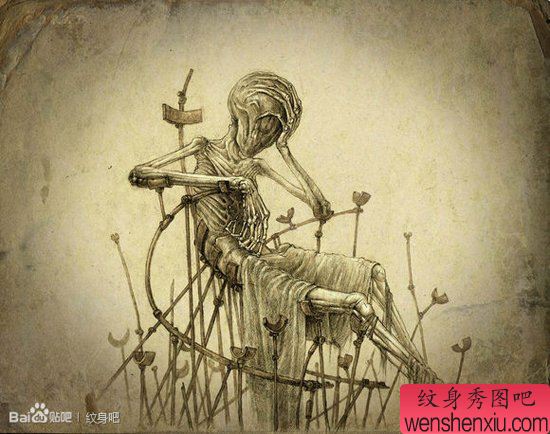 一幅很酷经典的欧美骷髅纹身图案