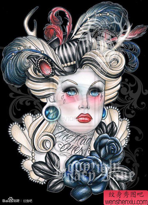 经典漂亮的school美女纹身手稿