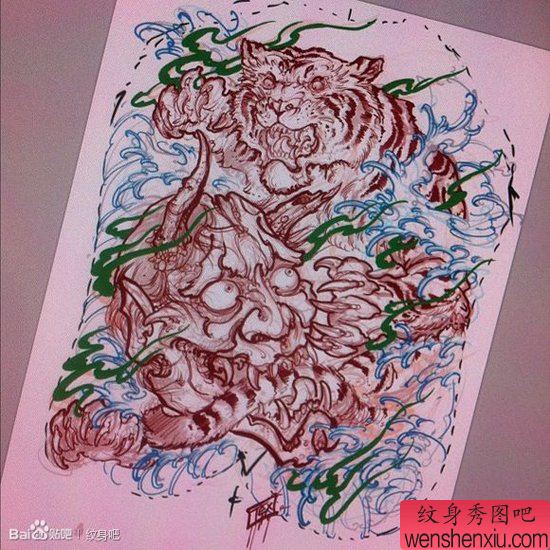 一幅超霸气的满背老虎纹身手稿