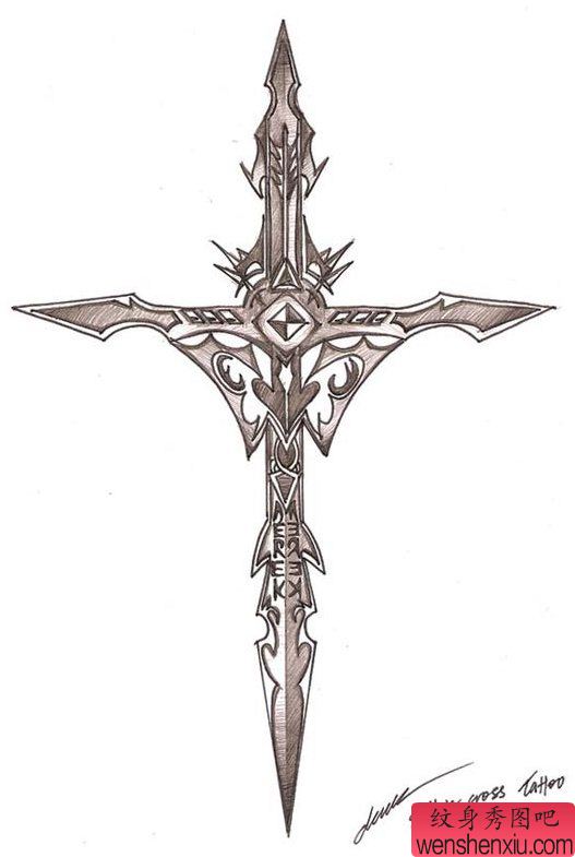 流行经典的一幅十字架纹身手稿