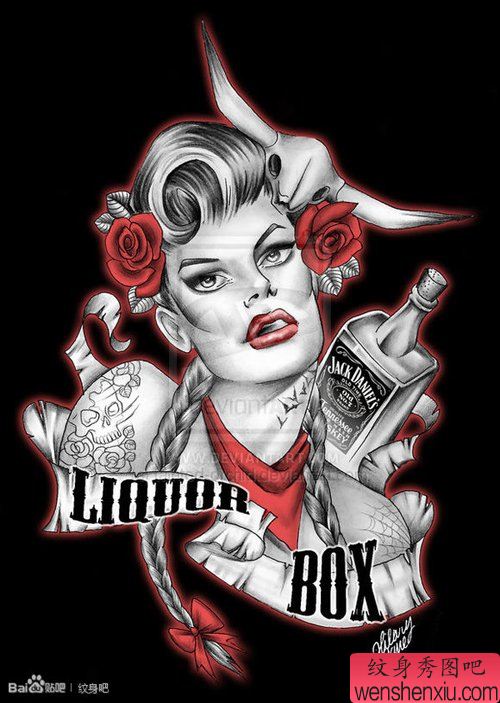 流行很酷的一幅欧美美女纹身手稿