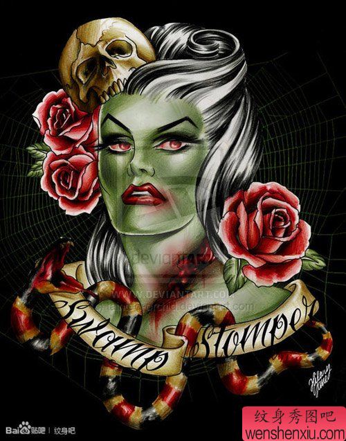 一幅另类漂亮的欧美美女纹身手稿