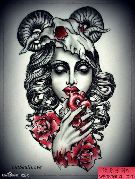 一幅另类经典的欧美美女纹身手稿