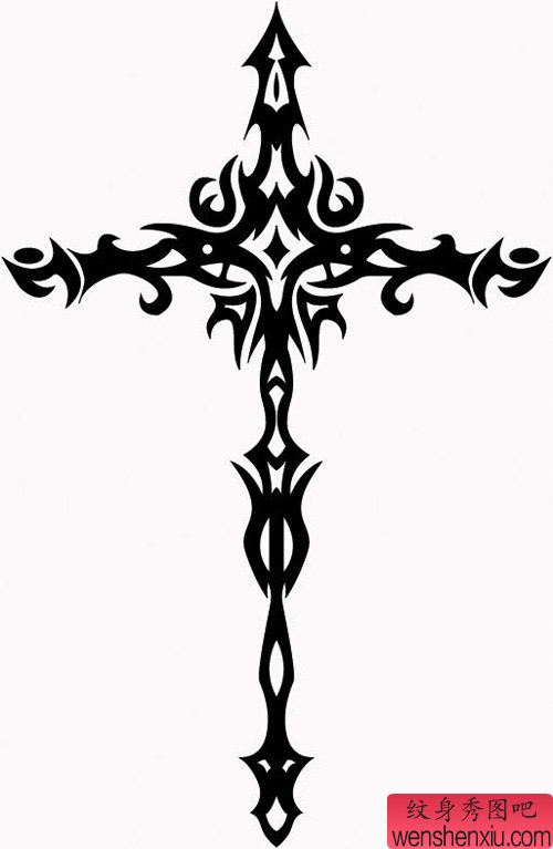 流行流行的一幅图腾十字架纹身手稿