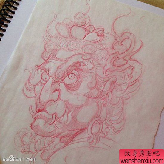 一幅流行很酷的不动明王纹身手稿