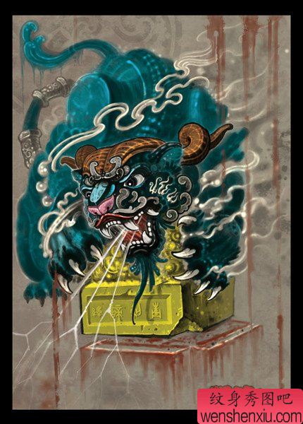 一幅霸气很酷的瑞兽纹身图案