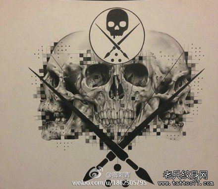 流行流行的一幅欧美写实骷髅纹身图案