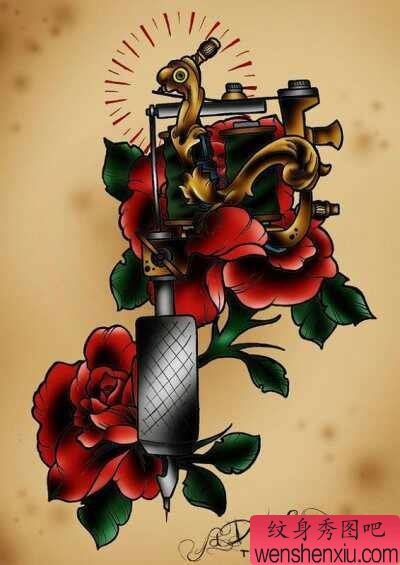 一幅经典流行的纹身机纹身手稿