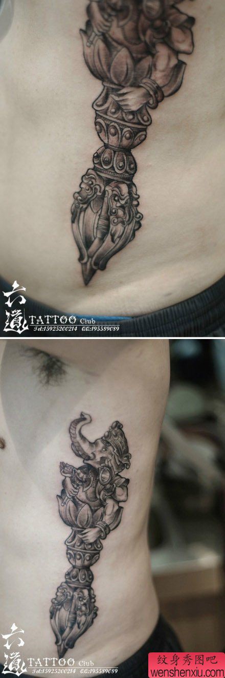 一幅很酷流行的象神金刚杵纹身图案