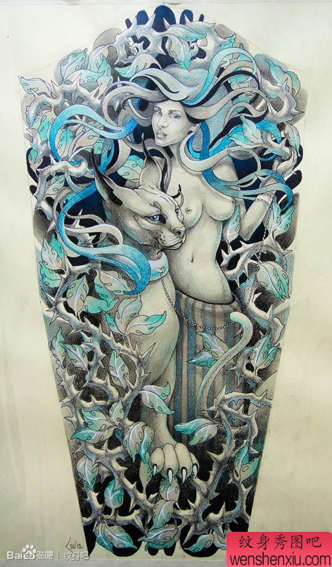 一幅适合纹满背的美女纹身手稿