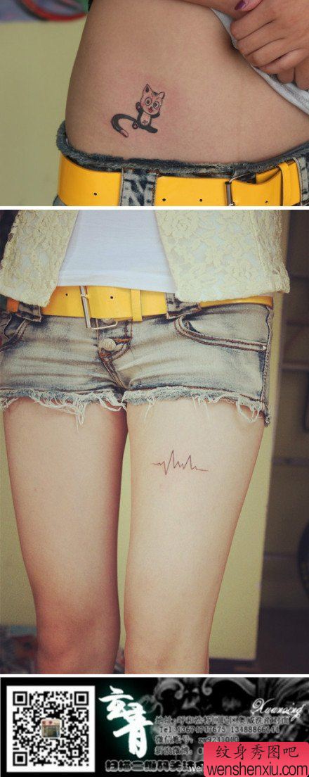 美女腹部可爱的小猫咪纹身图案