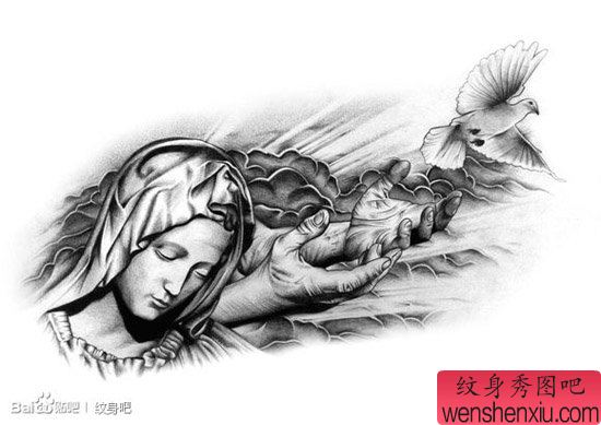 一幅流行经典的圣母纹身手稿