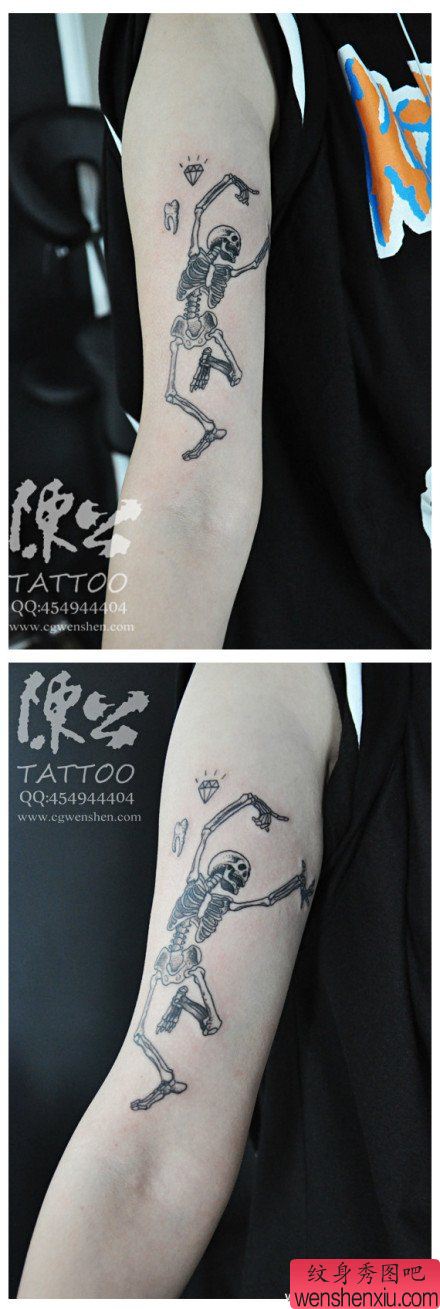 手臂一幅流行很酷的跳舞的骷髅纹身图案