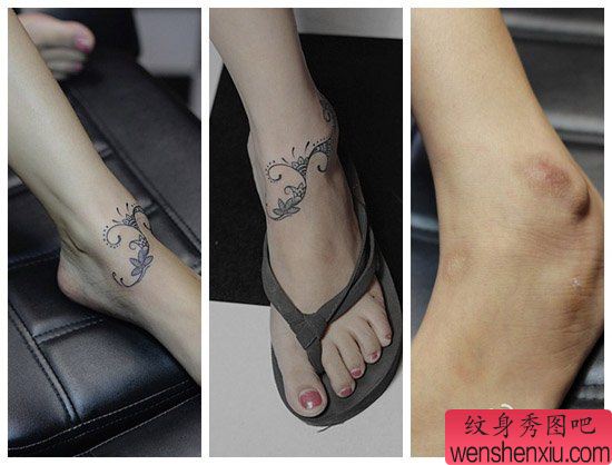 女生脚踝处流行流行的图腾藤蔓纹身图案
