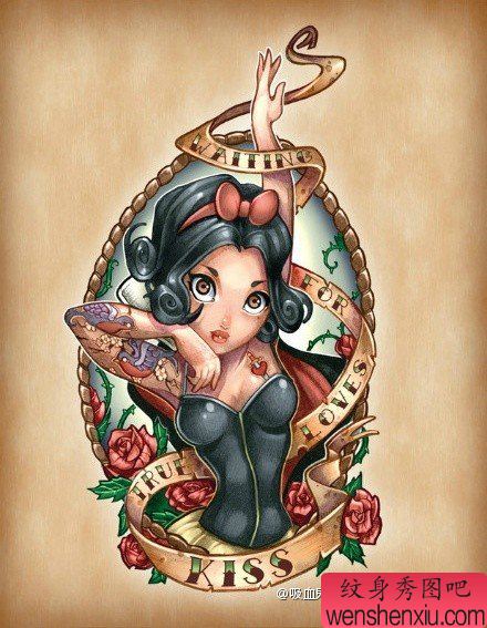 漂亮流行的卡通美女纹身图案