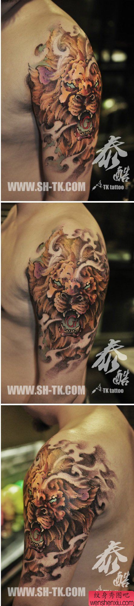手臂超酷帅气的狮头纹身图案