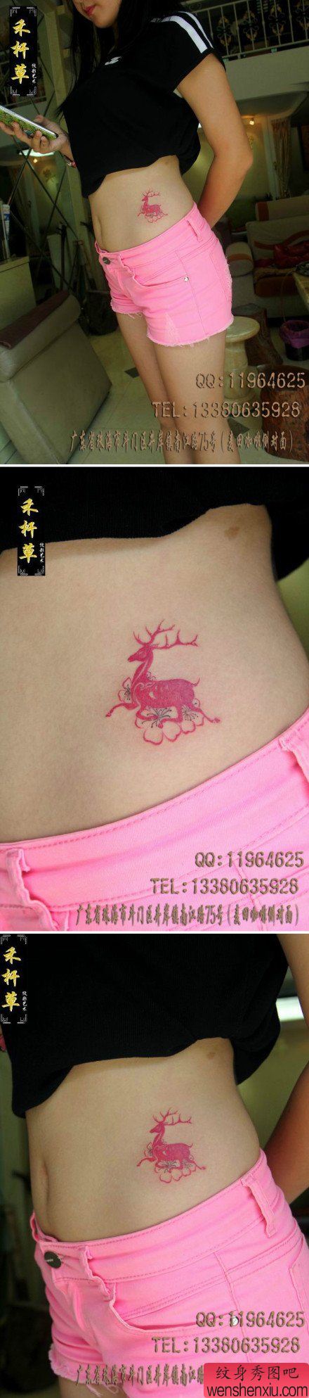 女生腹部可爱小巧的梅花鹿纹身图案