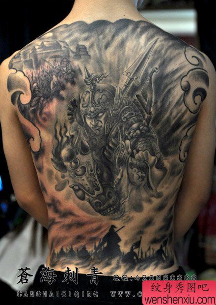 男生后背超酷的满背赵云纹身图案