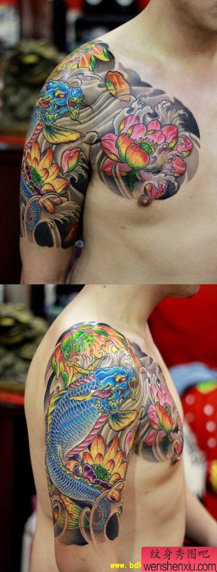 一幅很酷经典的传统半胛鳌鱼纹身图案作品