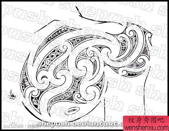 一幅很酷的胸前图腾纹身手稿