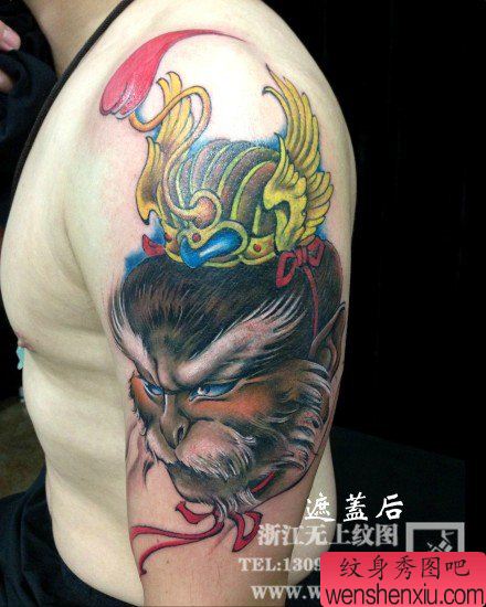 男性手臂很酷霸气的孙悟空纹身图案