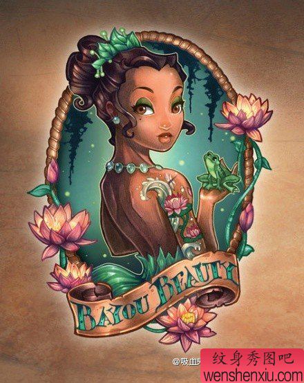 一幅流行经典的卡通白雪公主纹身手稿