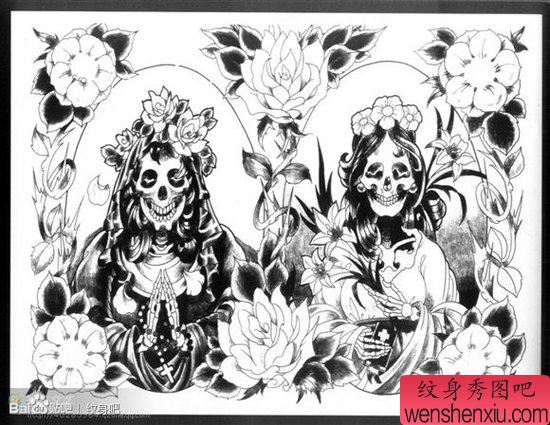 一幅很酷帅气的情侣死神纹身图案