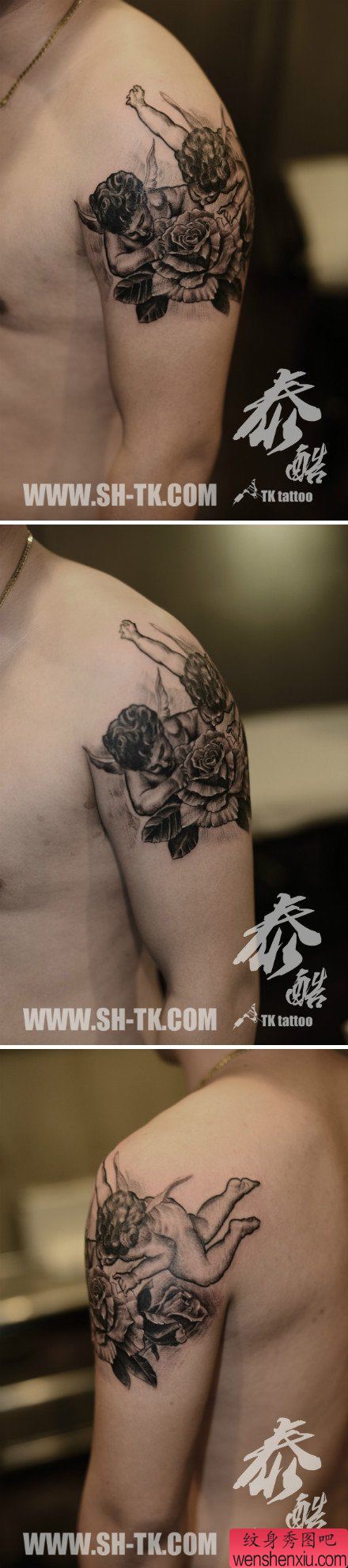 手臂流行可爱的小天使纹身图案