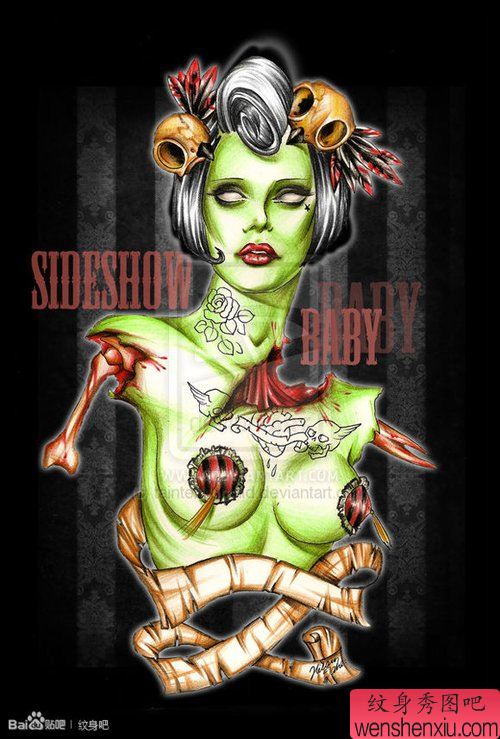 另类血腥的欧美美女纹身手稿