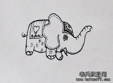 一幅可爱流行的小象纹身手稿
