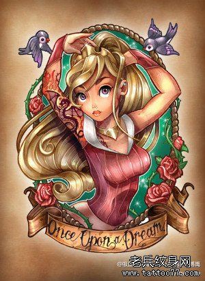 一幅流行可爱的卡通美女纹身图案