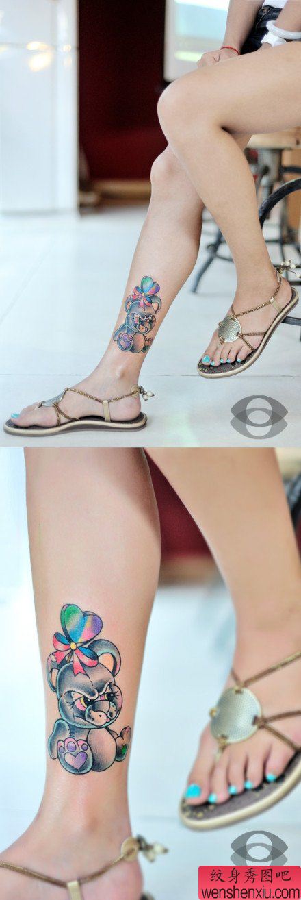 美女腿部可爱的布娃娃小熊纹身图案