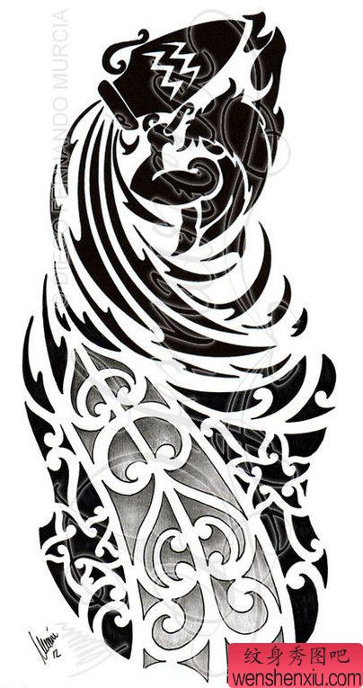 流行很酷的图腾水瓶座纹身图案