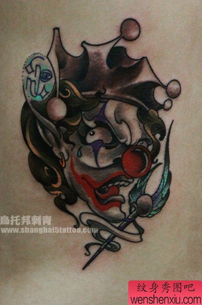 一幅流行很酷的小丑纹身图案