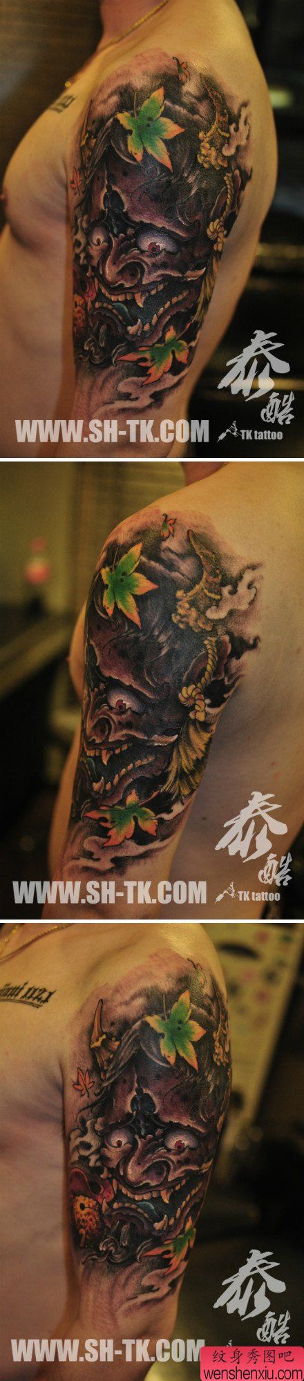 手臂流行很酷的彩色般若纹身图案