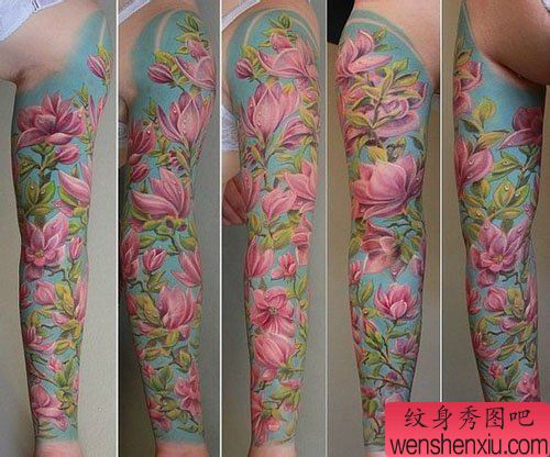 漂亮流行的花臂花纹身图案
