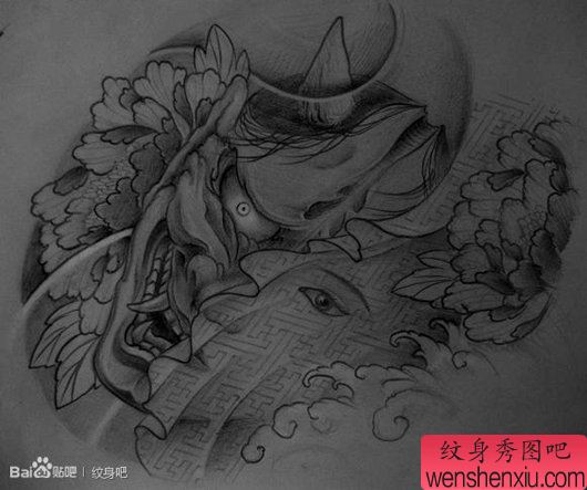 经典的一半美女一半般若纹身手稿